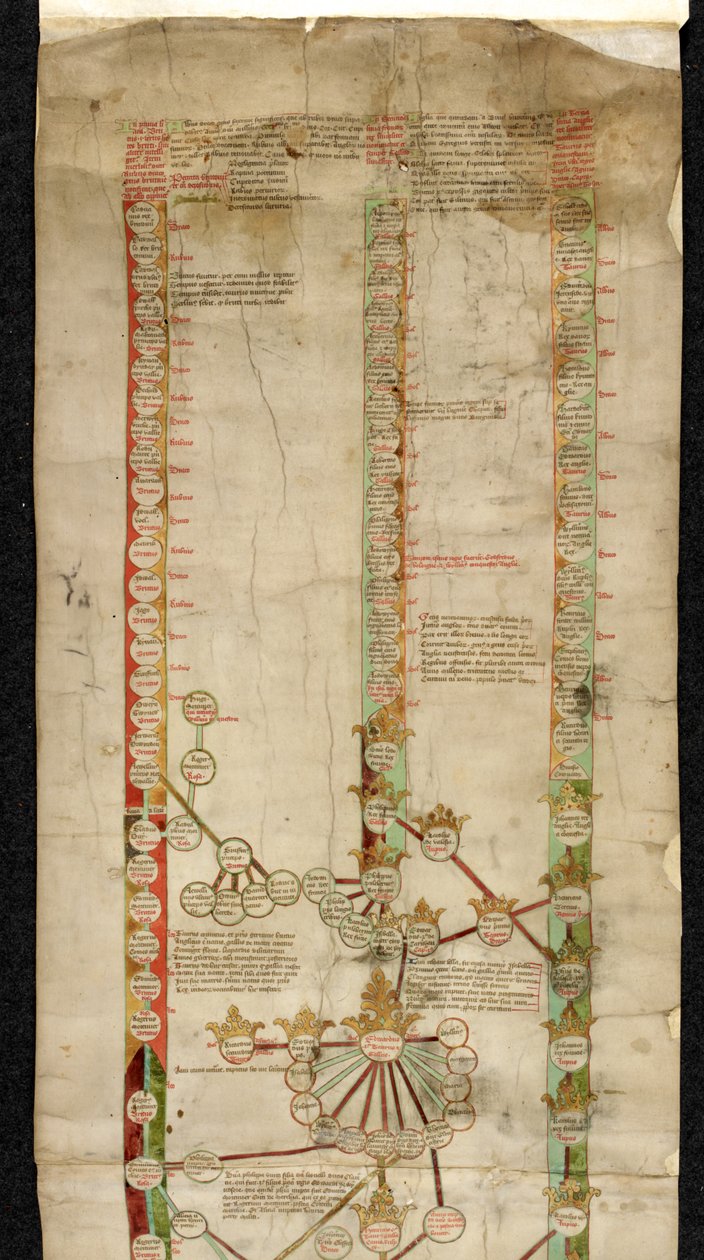 Dodatkowy MS 18268 A, Genealogia Edwarda Czwartego Anglii, przedstawiający jego tytuł do koron Walii, Francji i Anglii, w trzech liniach pochodzenia. autorstwa English School