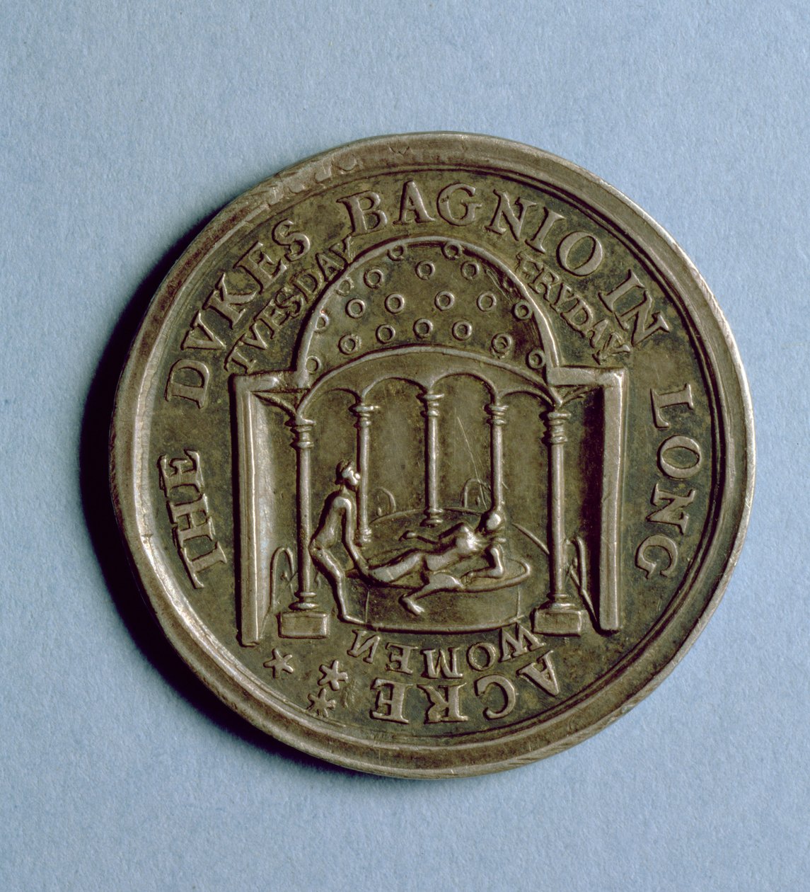 Bilet wstępu do książąt Bagnio w Long Acre, ok. 1680 (metal) autorstwa English School