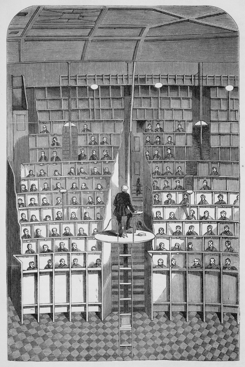 Szkoła dla dorosłych w kaplicy, w systemie oddzielnym, w Surrey House of Correction, Wandsworth, z The Criminal Prisons of London i Scenes of Prison Life autorstwa Henry