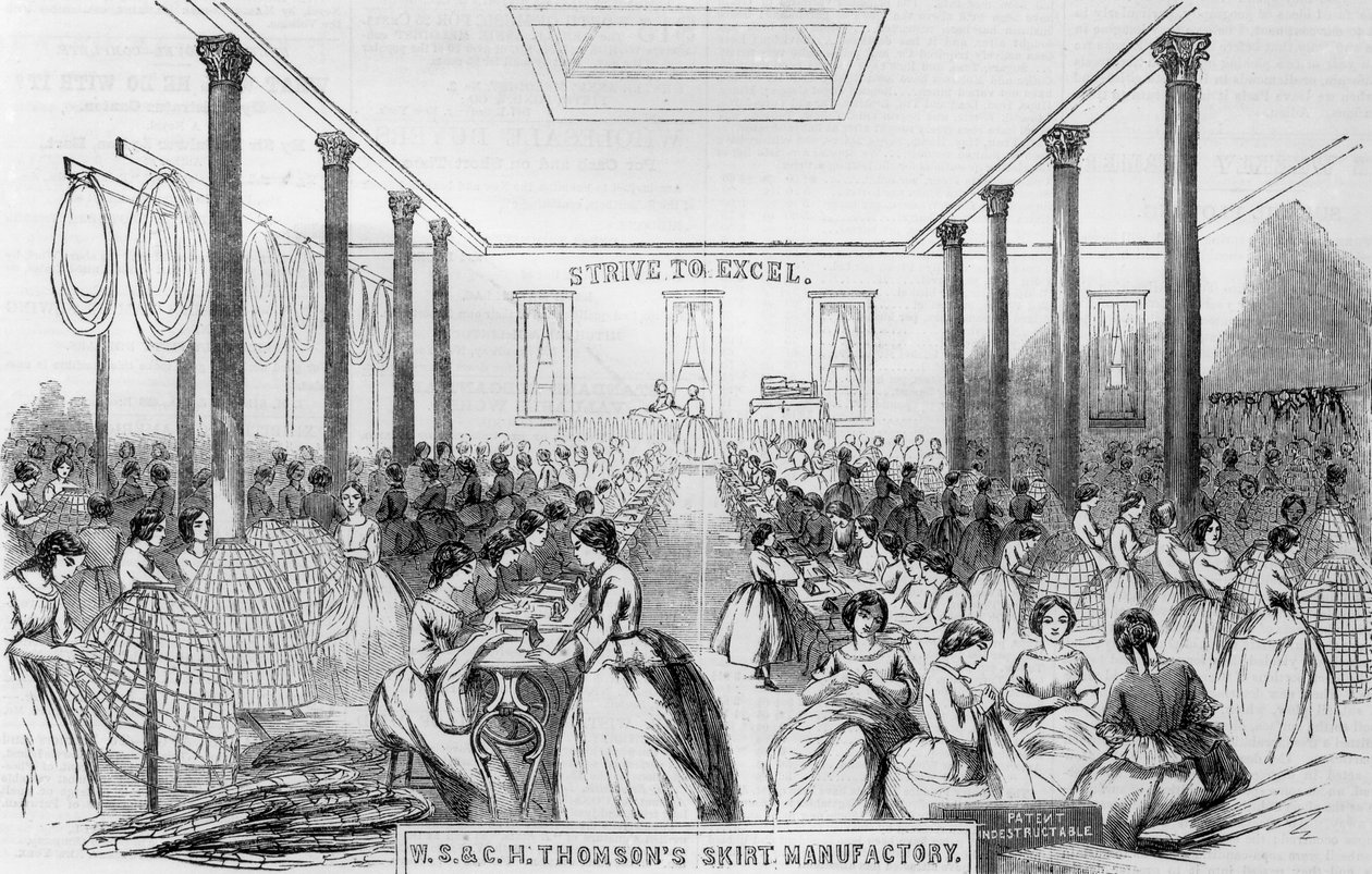 Reklama Manufaktury Spódnic Thomsona z „Harpers Weekly”, 1859 autorstwa English School
