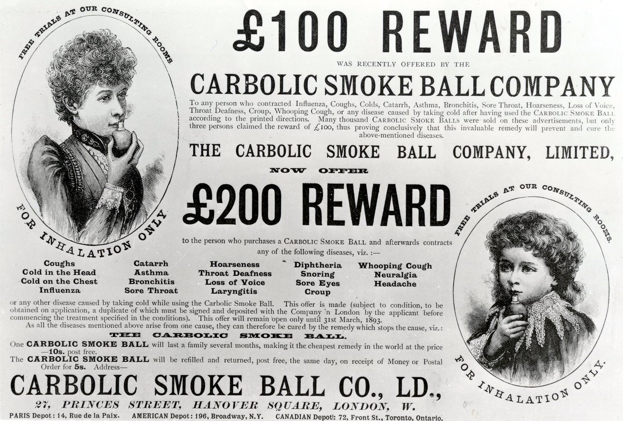 Reklama firmy Carbolic Smoke Ball, 1893 autorstwa English School