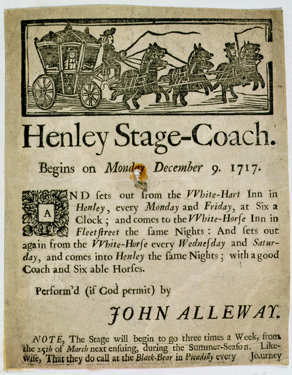 Reklama dyliżansu Henley Stage Coach, 1717 autorstwa English School