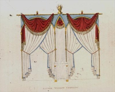 Zasłony okienne do wnęk, płyta 141 z Repozytorium Sztuki Ackermanna, wydanie 1824 (kolor lito) autorstwa English School
