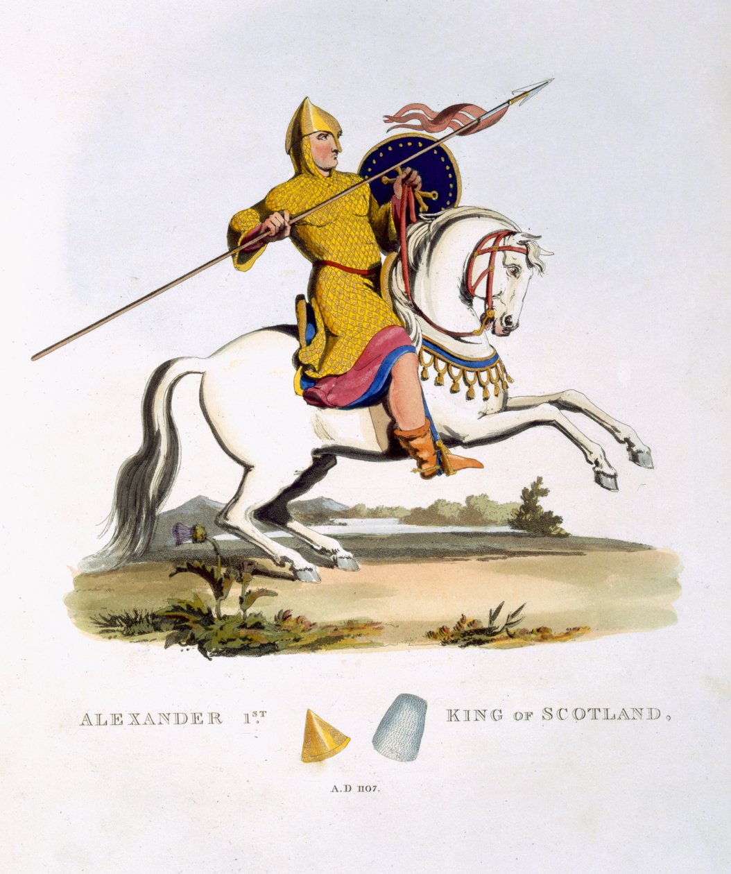 Aleksander I, król Szkocji (c.1080-1124), 1107, z Ancient Armor, Samuel Rush Meyrick, 1824 autorstwa English School