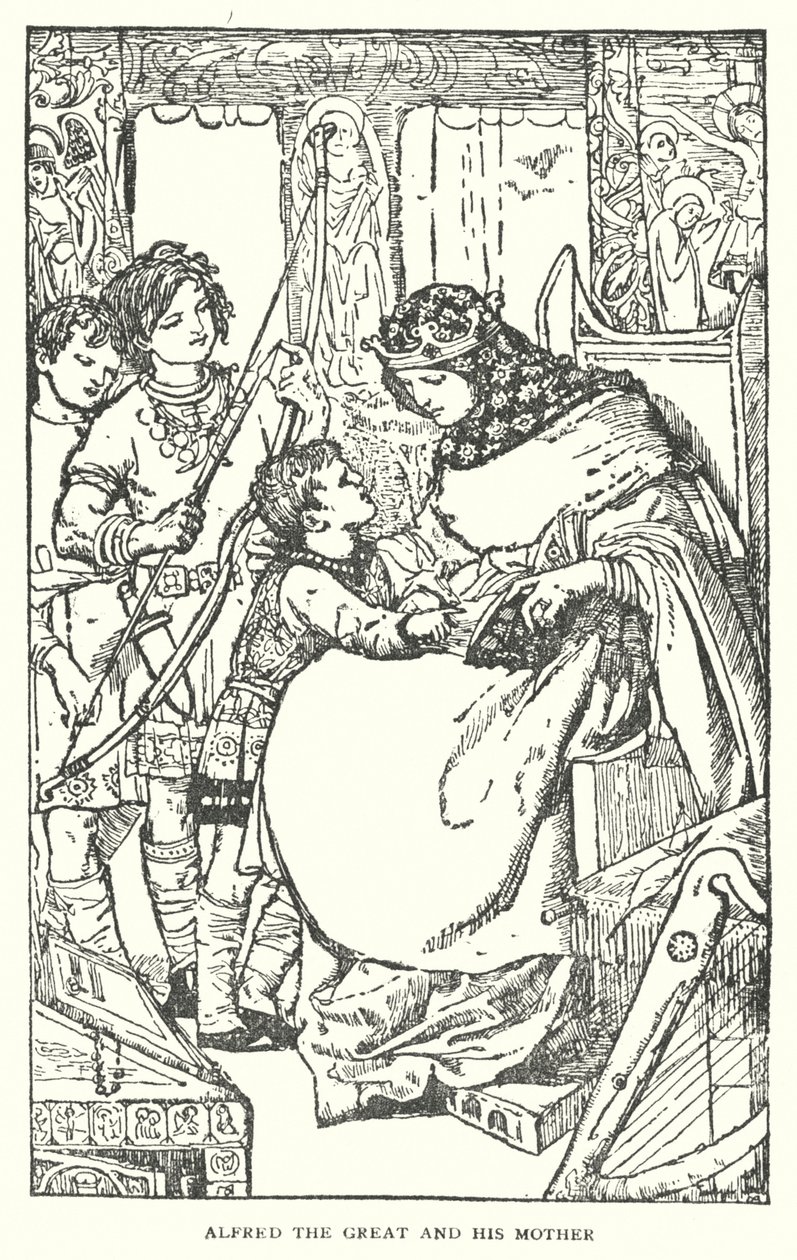 Alfred Wielki i jego matka (litografia) autorstwa English School