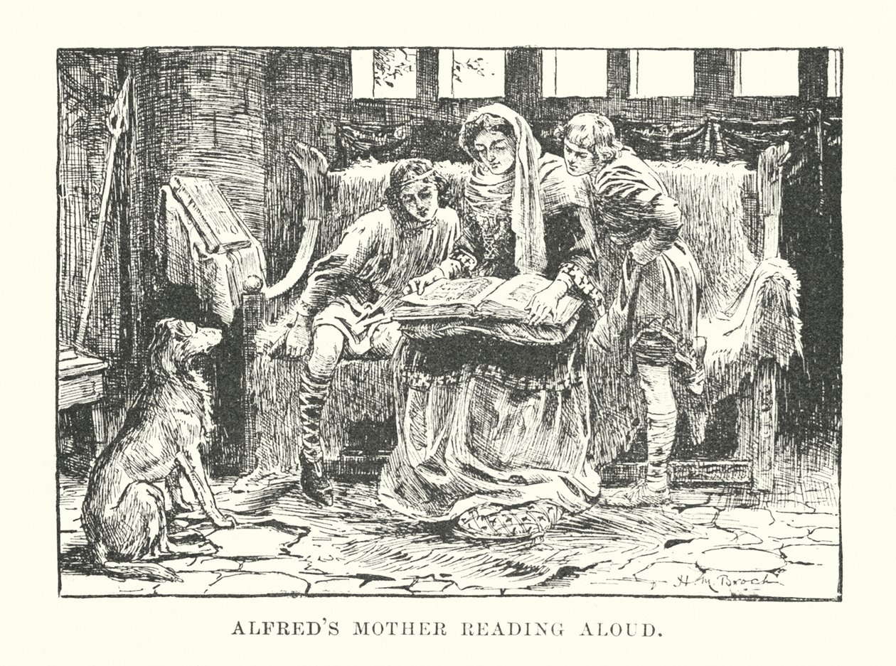 Matka Alfreda czytająca na głos (grawerunek) autorstwa English School