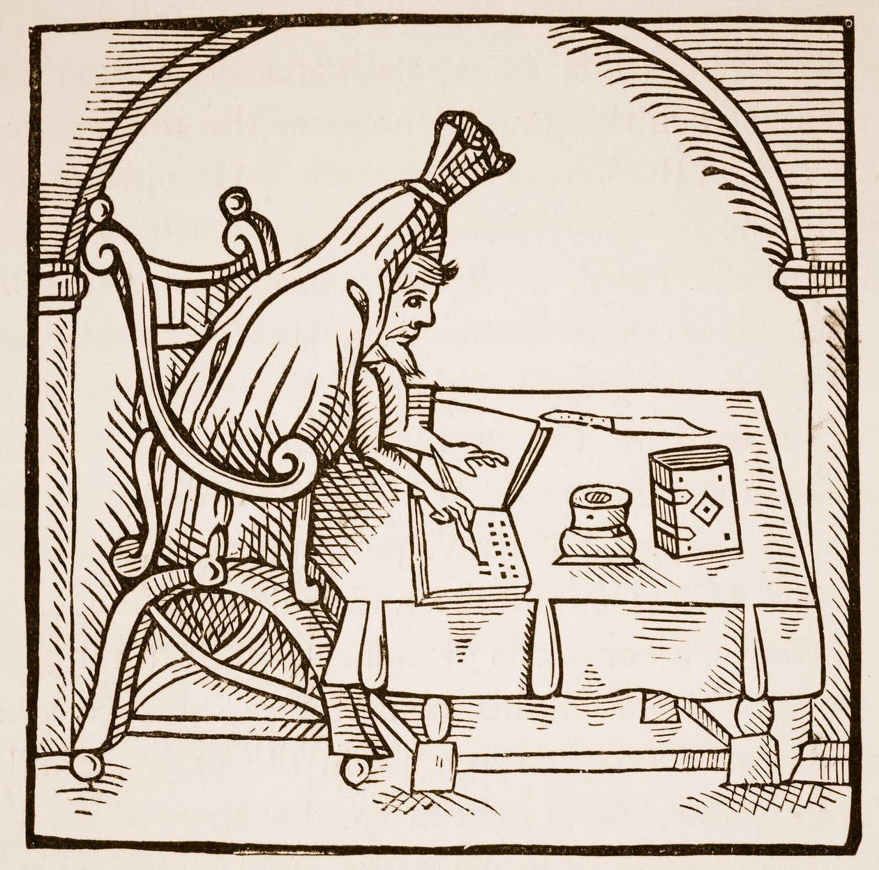 Alegoryczny wizerunek Roberta Greena w całunie pogrzebowym, z Greene in Conceipt autorstwa Johna Dickensona, 1598 (zdjęcie w sepii) autorstwa English School