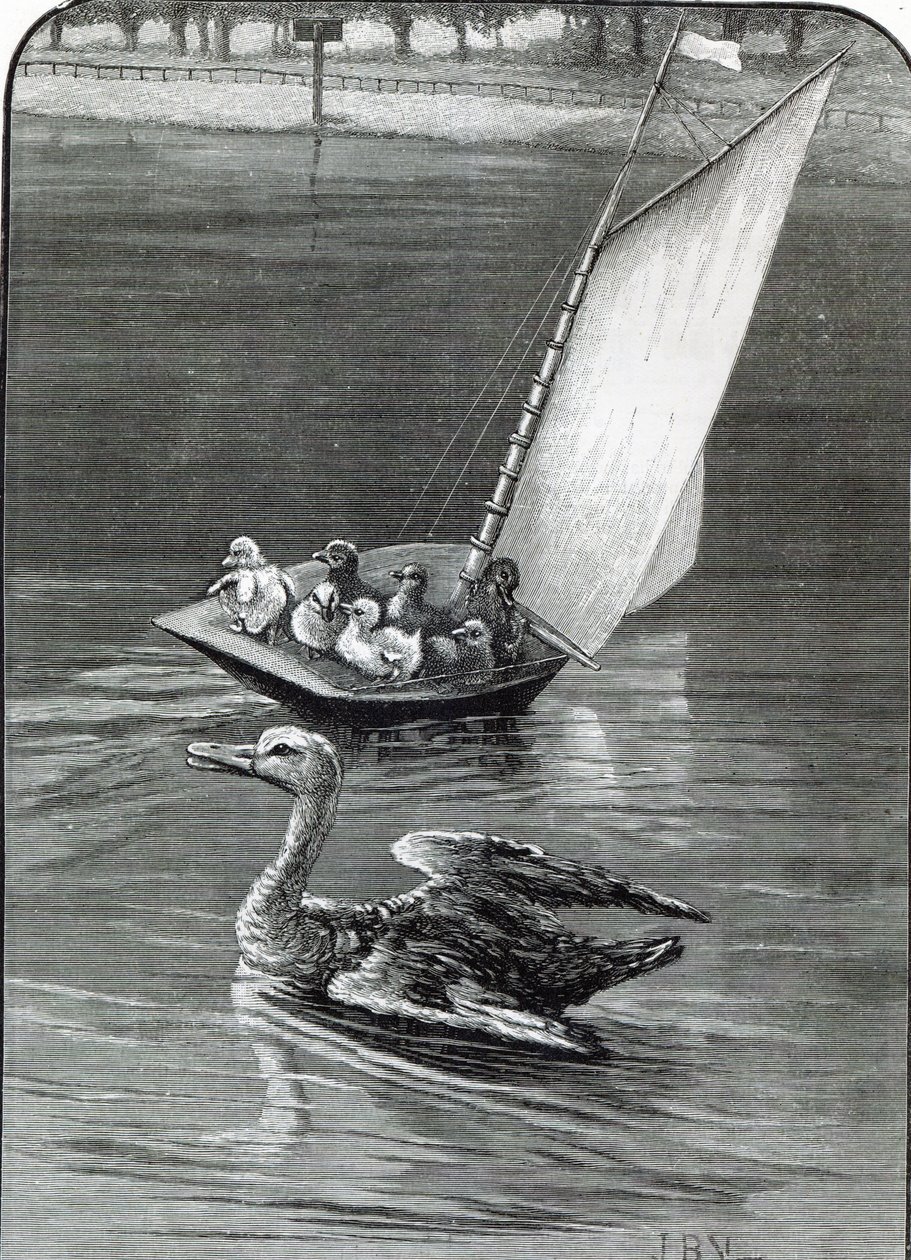 Niespokojna matka, incydent widziany i naszkicowany w Round Pond, Kensington, z „Godziny wypoczynku”, 1888 autorstwa English School