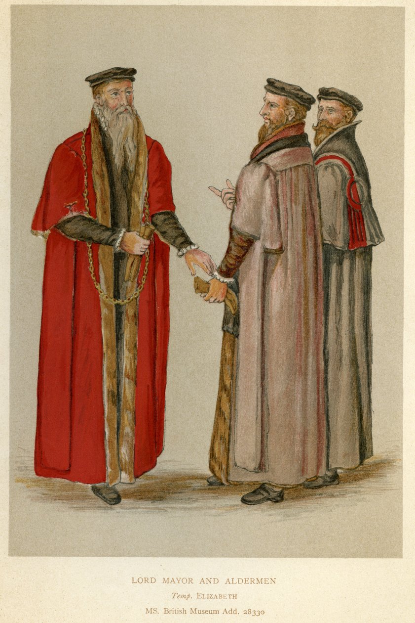 Elżbietański burmistrz i radni, ilustracja z „Krótkiej historii narodu angielskiego” J.R. Greena, c.1892 autorstwa English School