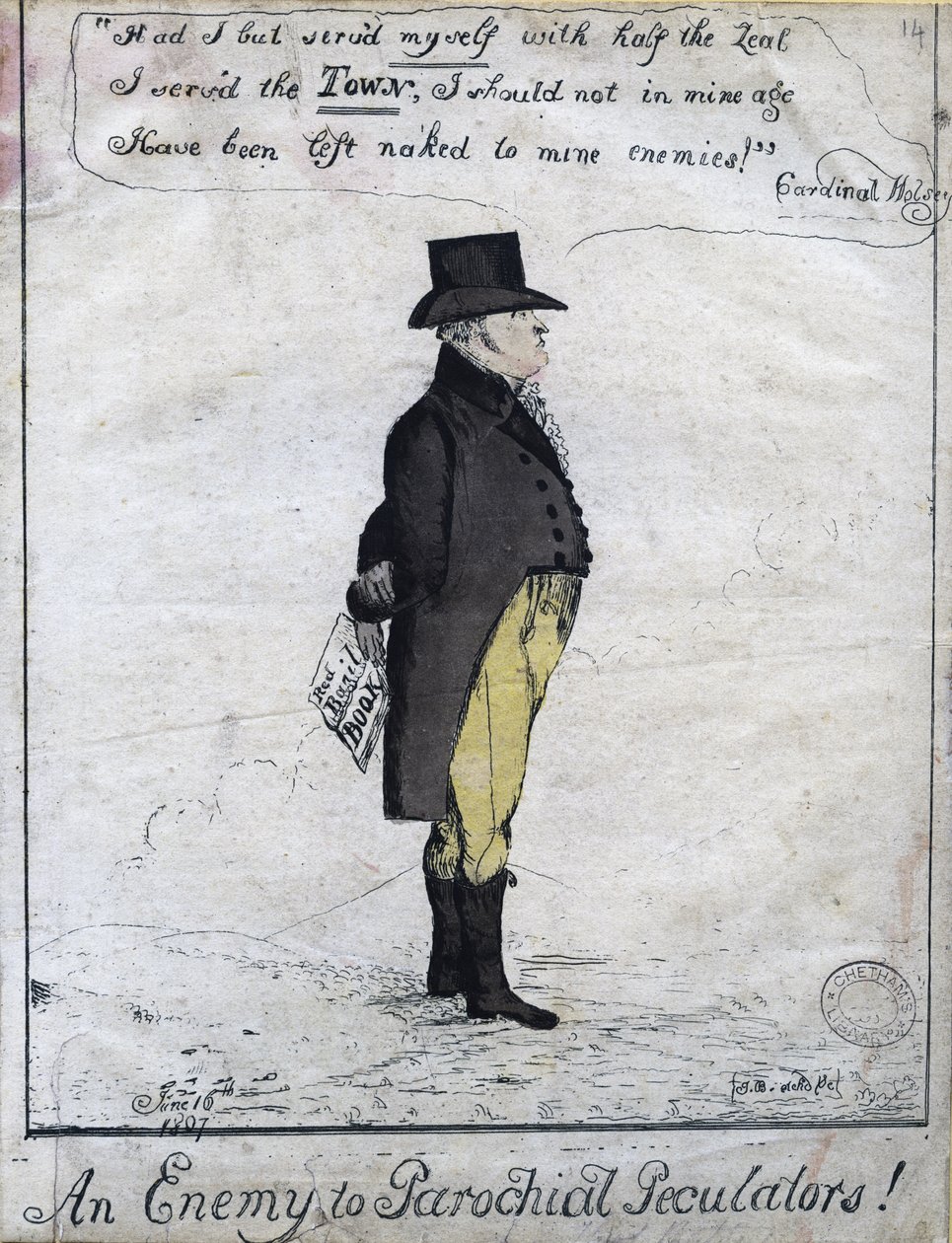 Wróg parafialnych pekulatorów!, 1807 (akwaforta ręcznie kolorowana) autorstwa English School