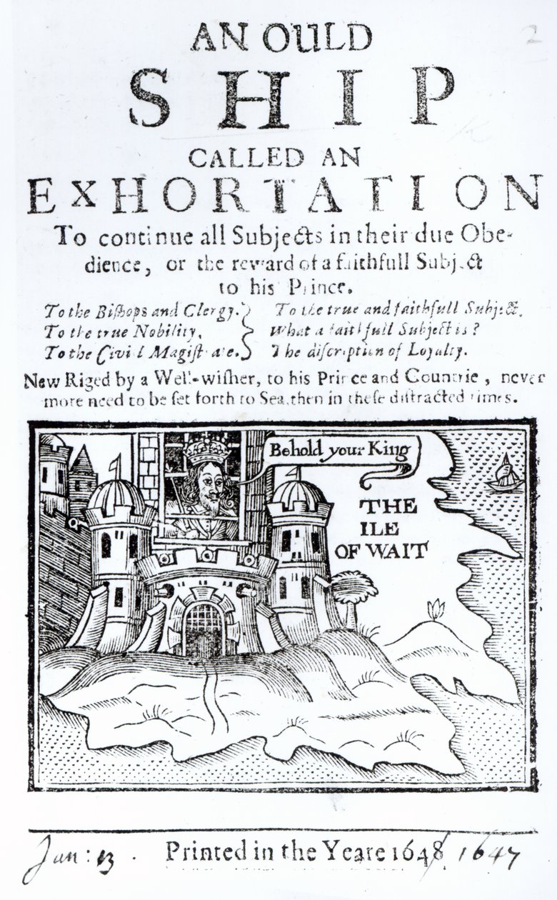 Stary statek zwany adhortacją, Karol I uwięziony w zamku Carisbrooke na wyspie Wight, ok. 1647 autorstwa English School