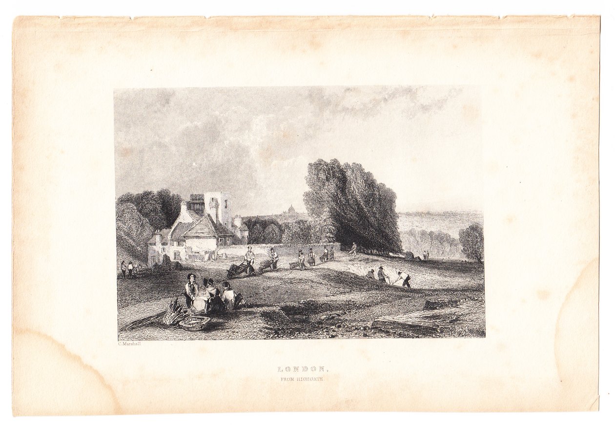 Grawerowanie Londynu z Highgate, około 1800 roku (grafika) autorstwa English School