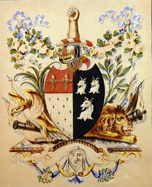 Heraldyczny wzór, identyfikowany jako herb Barntona autorstwa English School