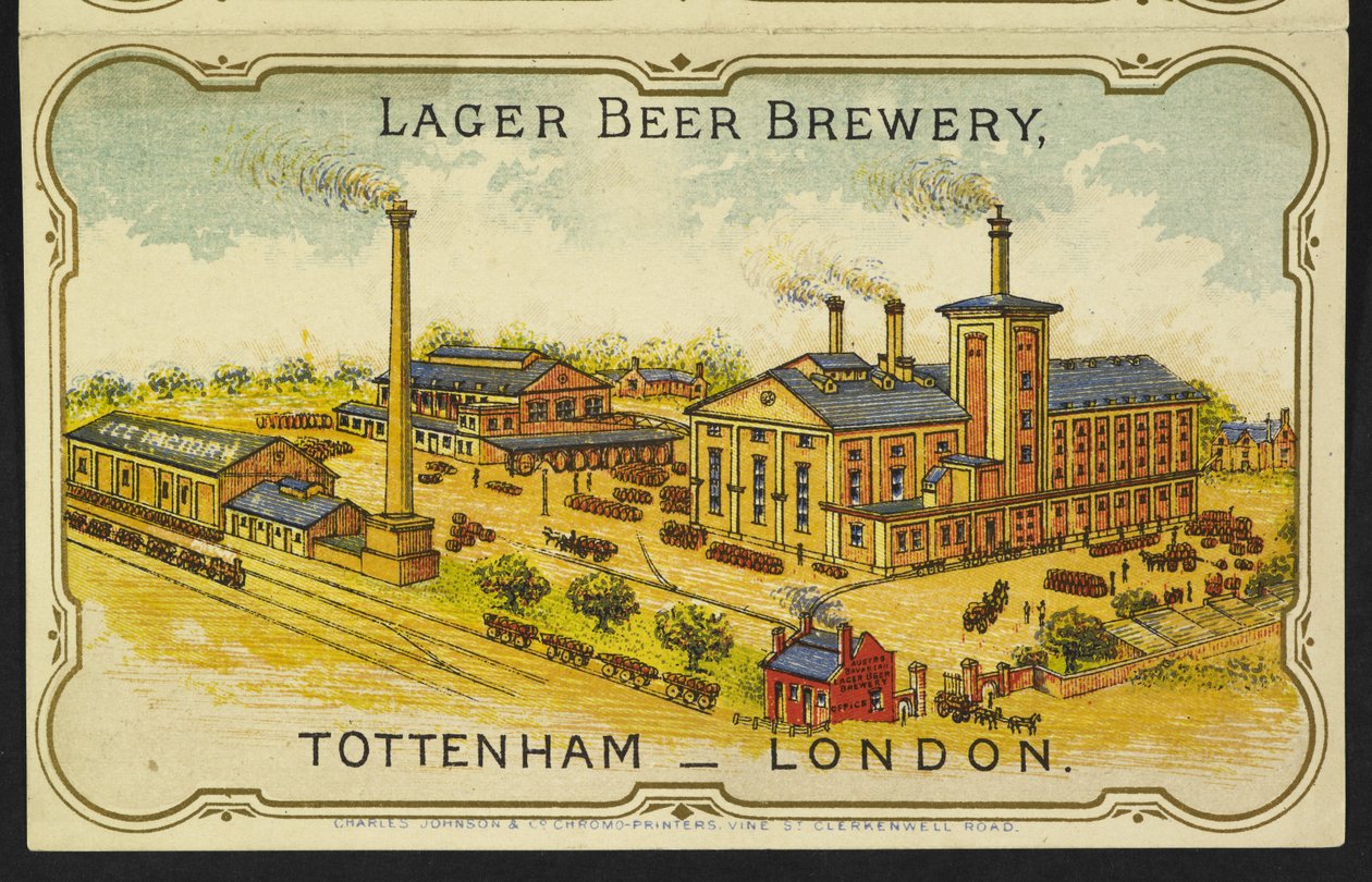 Ilustracja przedstawiająca browar austro-bawarski Lager w Tottenham w Londynie autorstwa English School