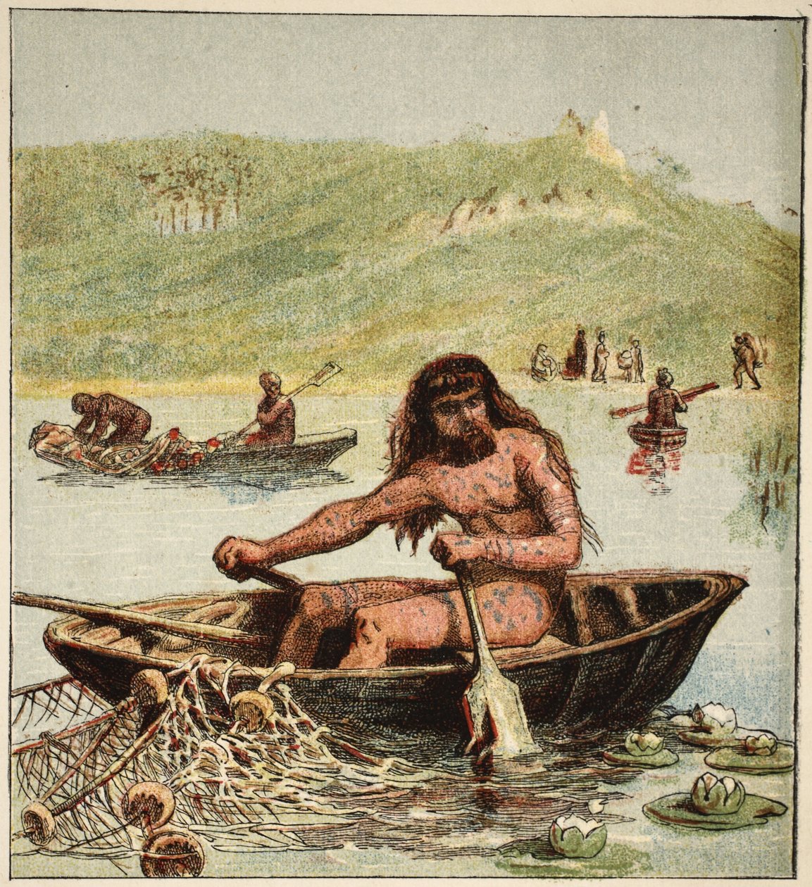 Starożytny Brytyjczyk w swojej łodzi, wyd. 1890 (litografia kolorowa) autorstwa English School