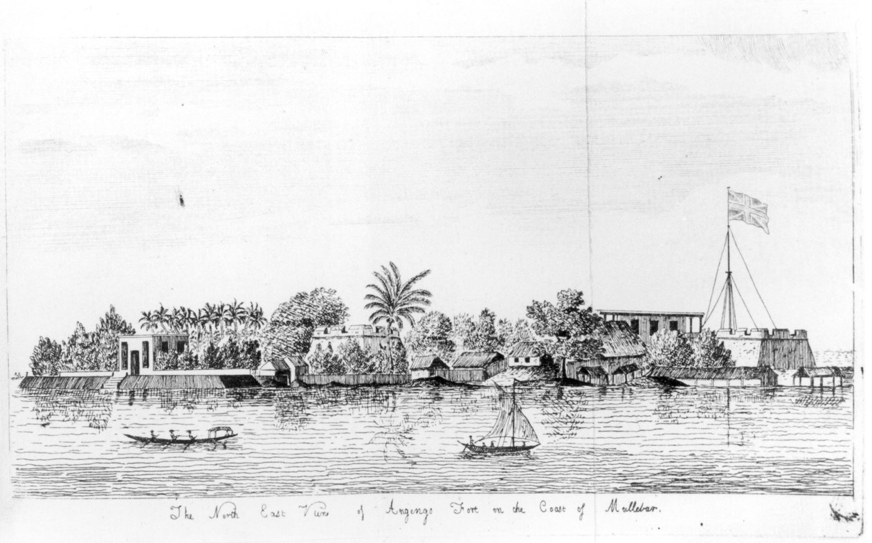 Fort Anjengo na wybrzeżu Malabar w Indiach, z podróży do Indii Wschodnich, John Henry Grose, wydanie 2, opublikowane 1766 autorstwa English School