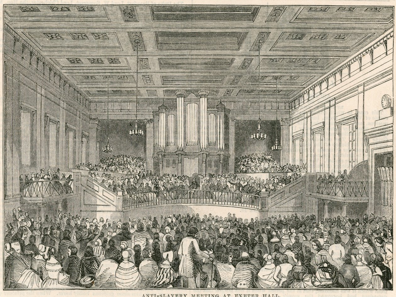 Spotkanie przeciwko niewolnictwu w Exeter Hall, Strand, Londyn (rycina) autorstwa English School