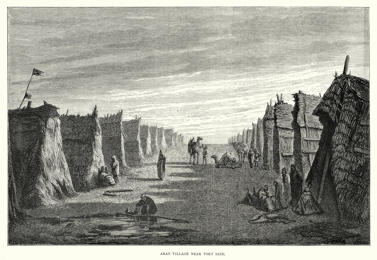 Wioska arabska w pobliżu Port Said (grawerunek) autorstwa English School