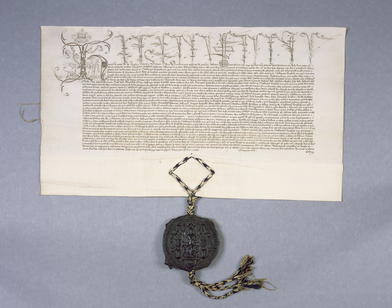 Archiwum 11980: Dotacja metrykalna króla Henryka VI dla New College Oxford w posiadłościach Newton Longville, 1441 (atrament na pergaminie) autorstwa English School