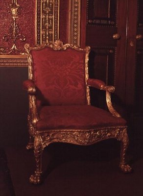 Fotel, projekt Robert Adam, wykonanie Thomas Chippendale, 1764 (złocone drewno) autorstwa English School
