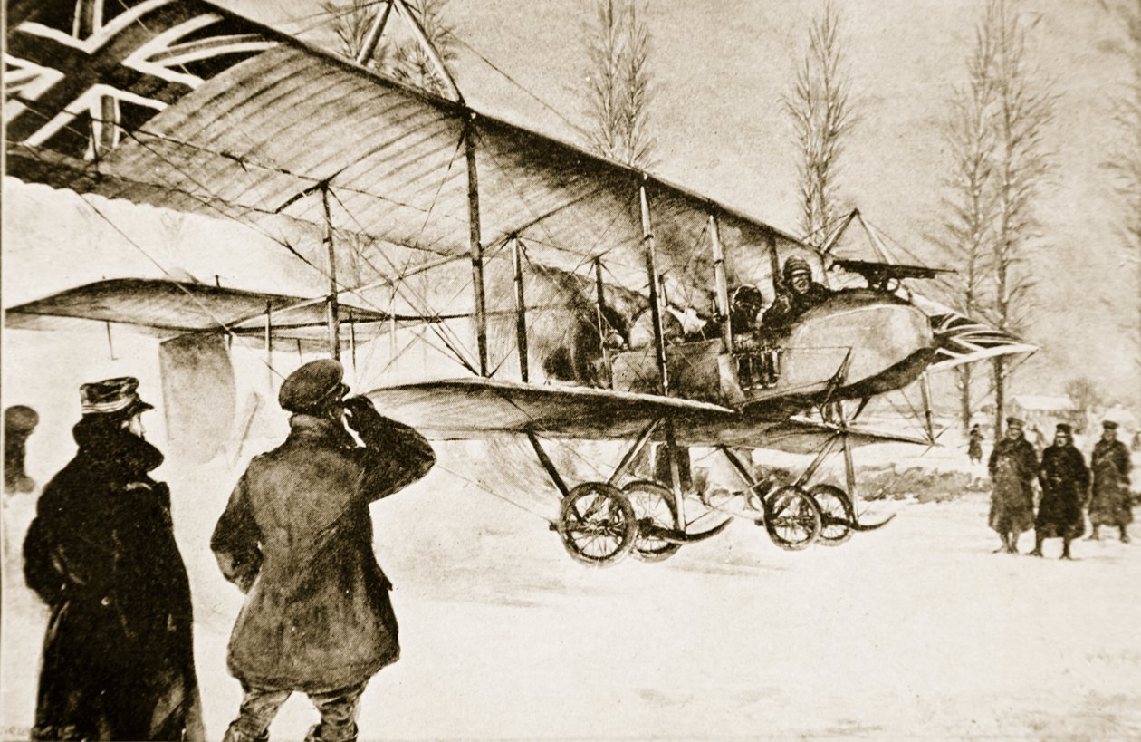 Uzbrojony brytyjski dwupłatowiec startujący z kwatery głównej w pobliżu Hollebeke, 1914-19 autorstwa English School