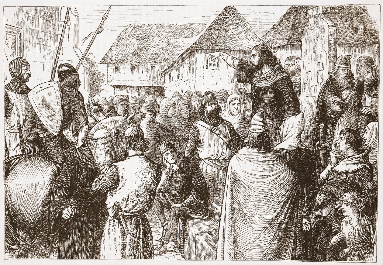 Arnold z Brescii Przepowiadanie, ilustracja z Historii protestantyzmu Jamesa Aitkena Wylie (1808-1890), wyd. 1878 autorstwa English School