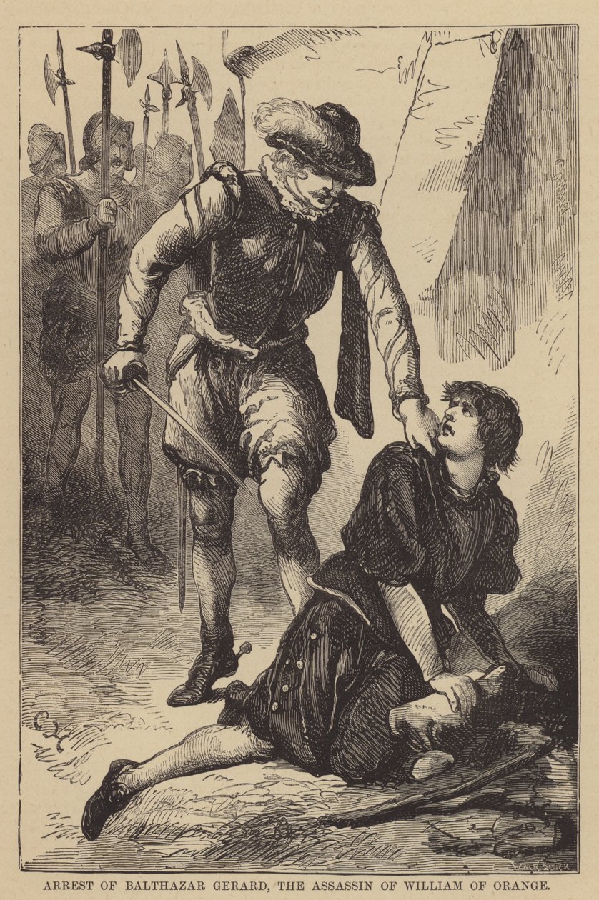 Aresztowanie Baltazara Gerarda, zabójcy Wilhelma Orańskiego (rycina) autorstwa English School