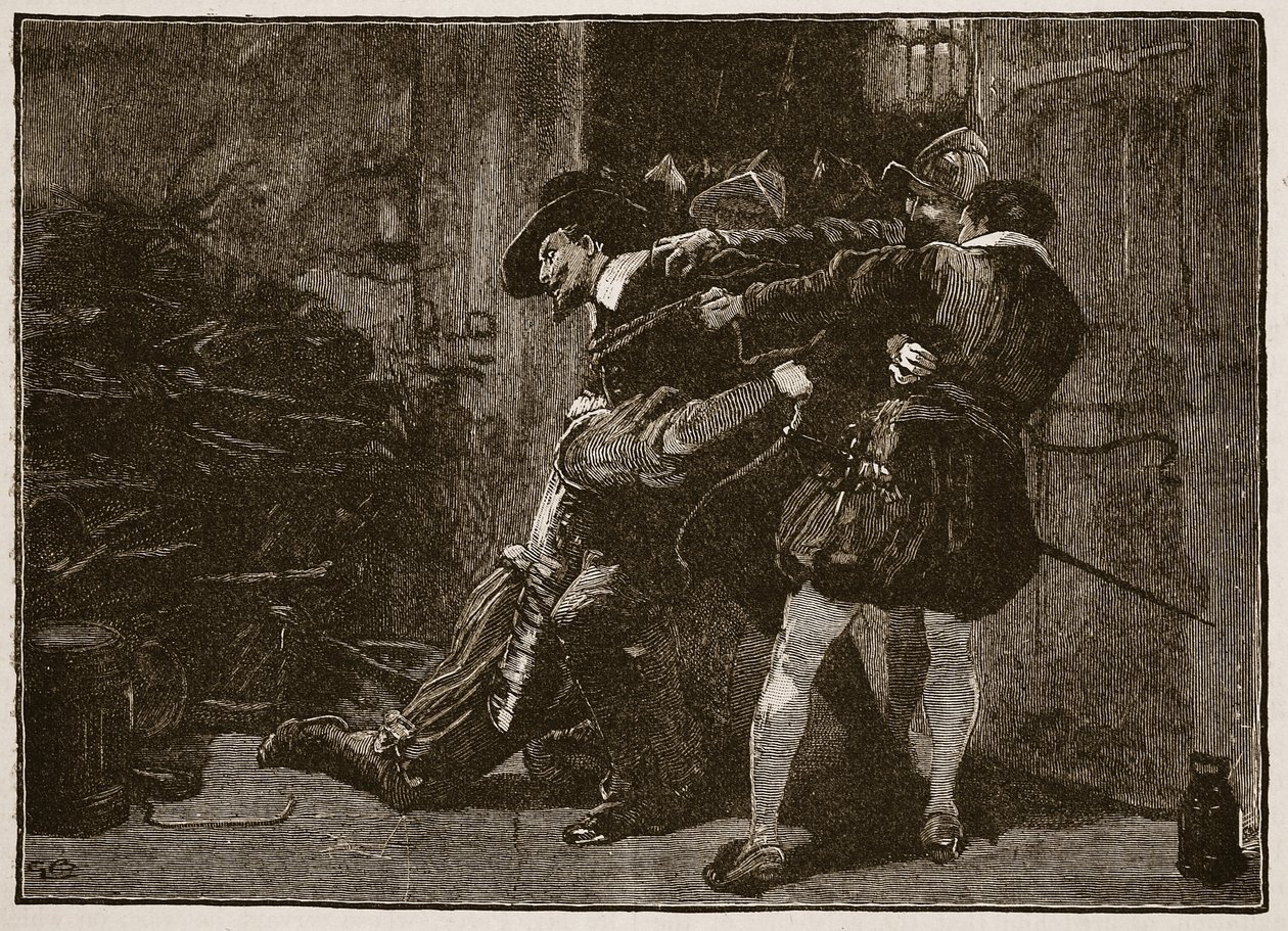 Aresztowanie Guya Fawkesa, ilustracja z Cassells Illustrated History of England (zdjęcie w sepii) autorstwa English School