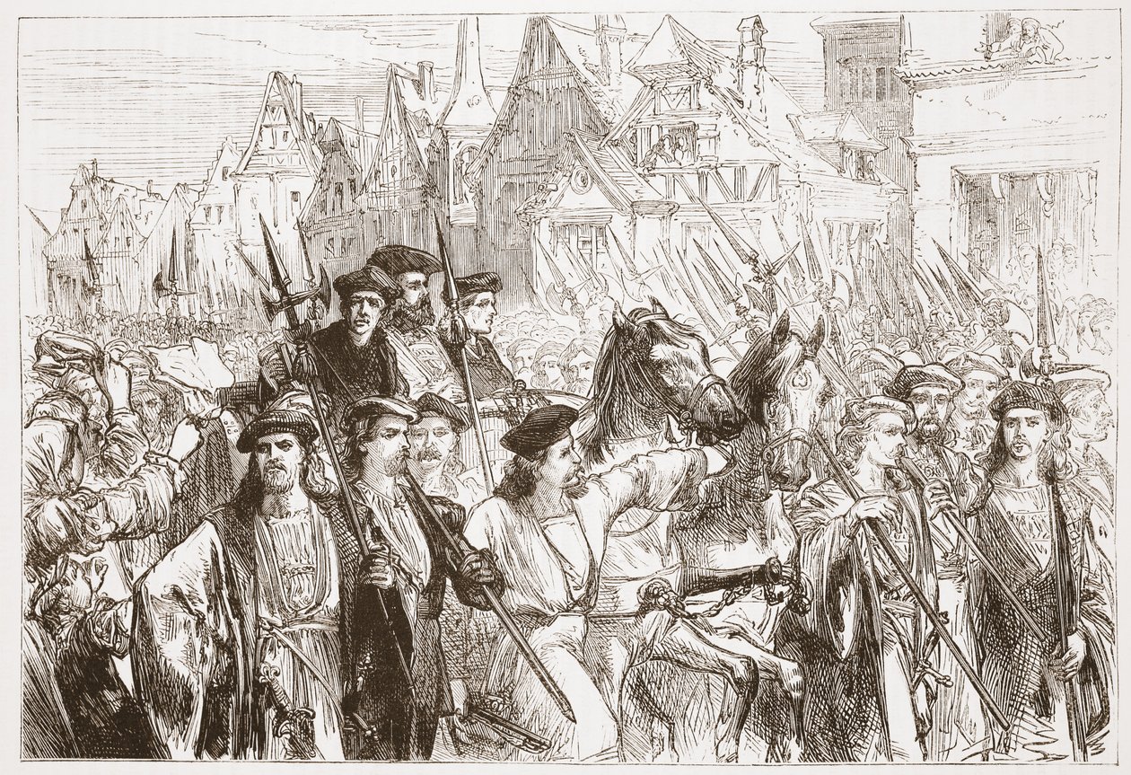 Przybycie teologów wittembergowskich do Lipska, ilustracja z Historii protestantyzmu Jamesa Aitkena Wylie (1808-1890), wyd. 1878 autorstwa English School