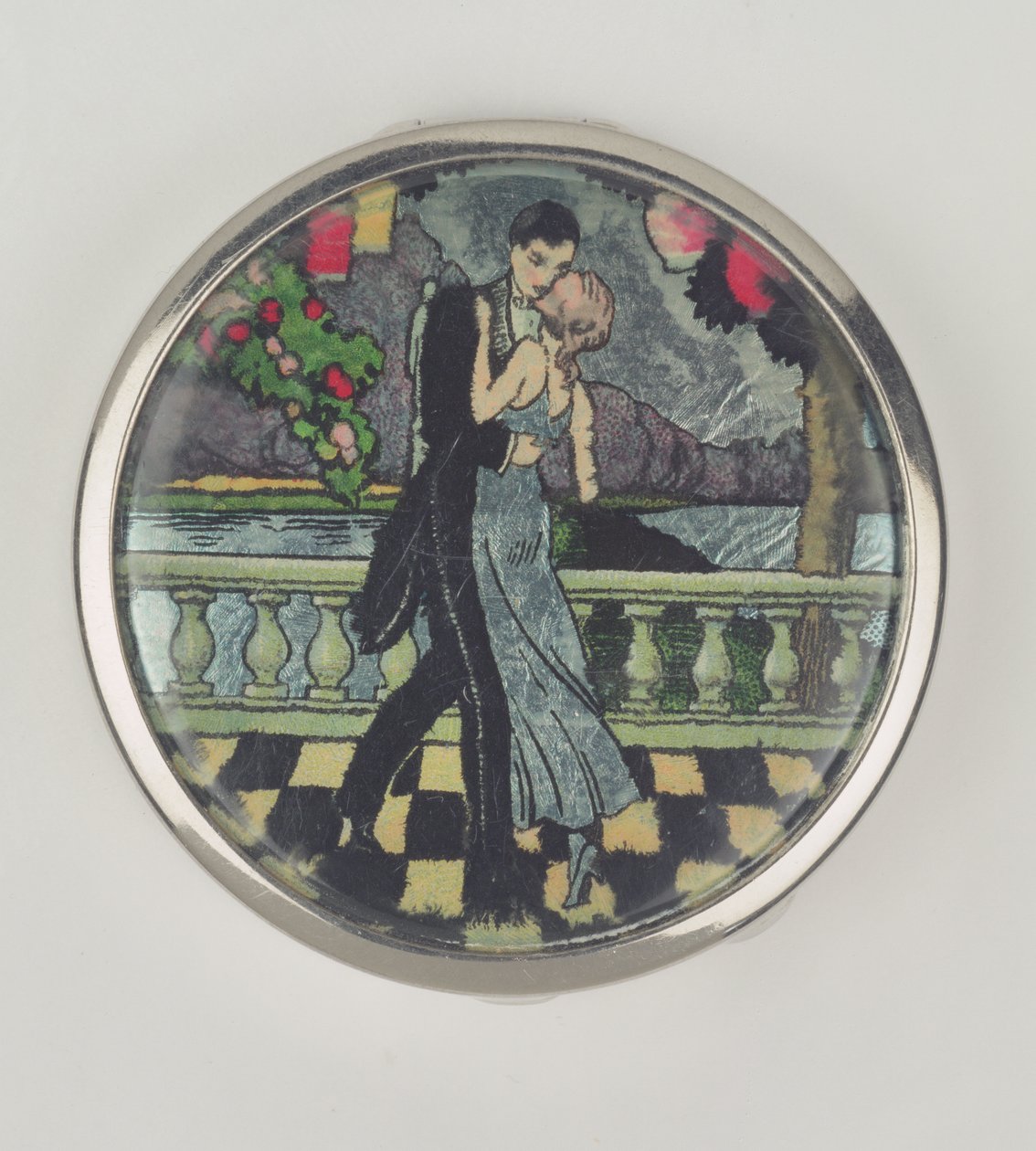 Art Deco Dancers Powder Compact, wyprodukowany przez Stratnoid, 1920-30 (emalia) autorstwa English School