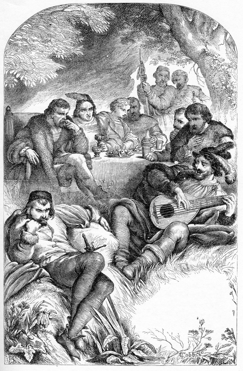 Jak wam się podoba – ilustracja w „” Works complete by William Shakespeare”” 1866 – Ilustracje i ogólna forma tego wydania zapożyczono z ilustrowanego Szekspira Cassella, opublikowanego w Londynie autorstwa English School