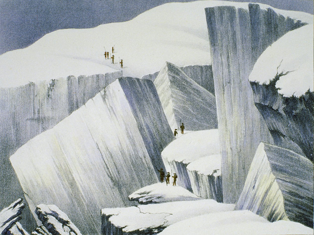 Ascending a Cliff, z Narracji o wspinaczce na szczyt Mont Blanc autorstwa Charles Fellows (1799-1860), opublikowana w 1827 r. autorstwa English School
