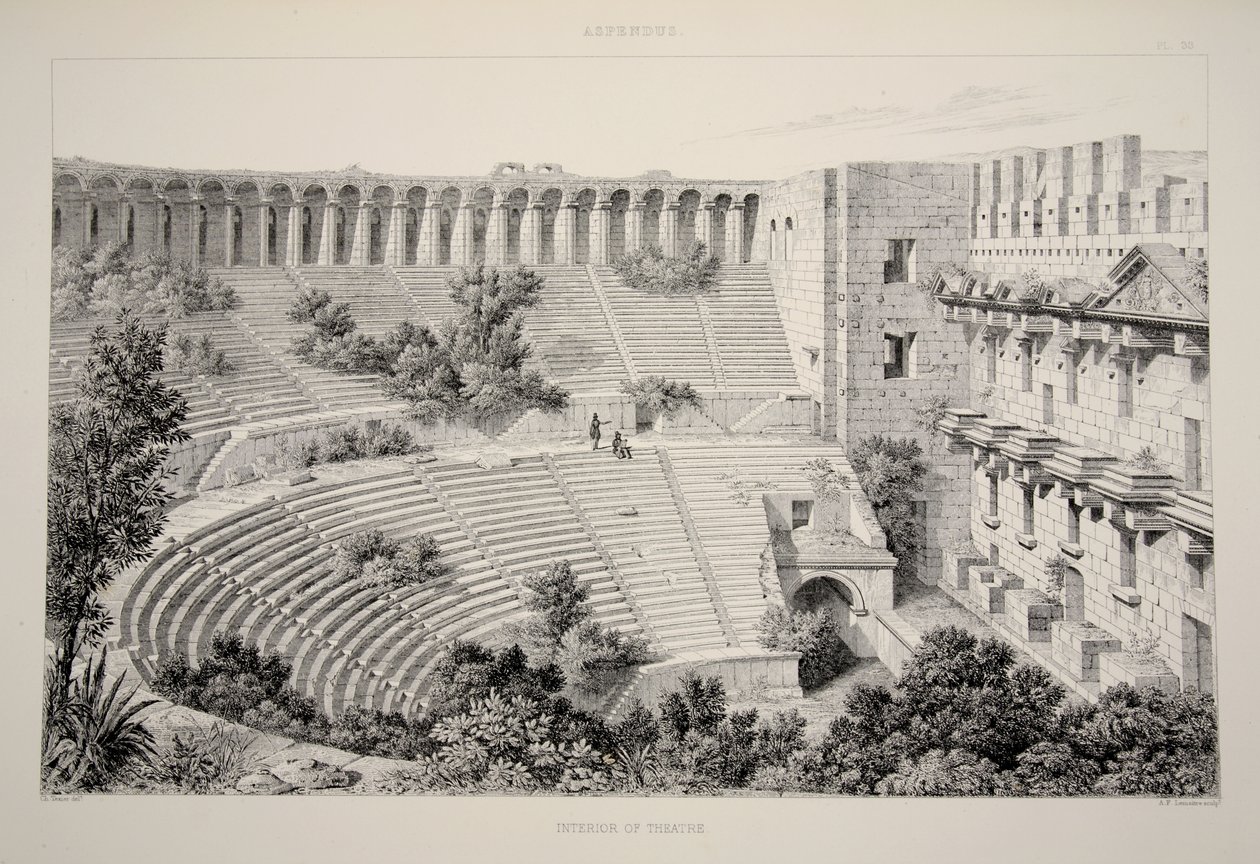 Aspendu - Wnętrze teatru, z The Principal Ruins of Asia Minor, wyd. 1863 (litografia) autorstwa English School