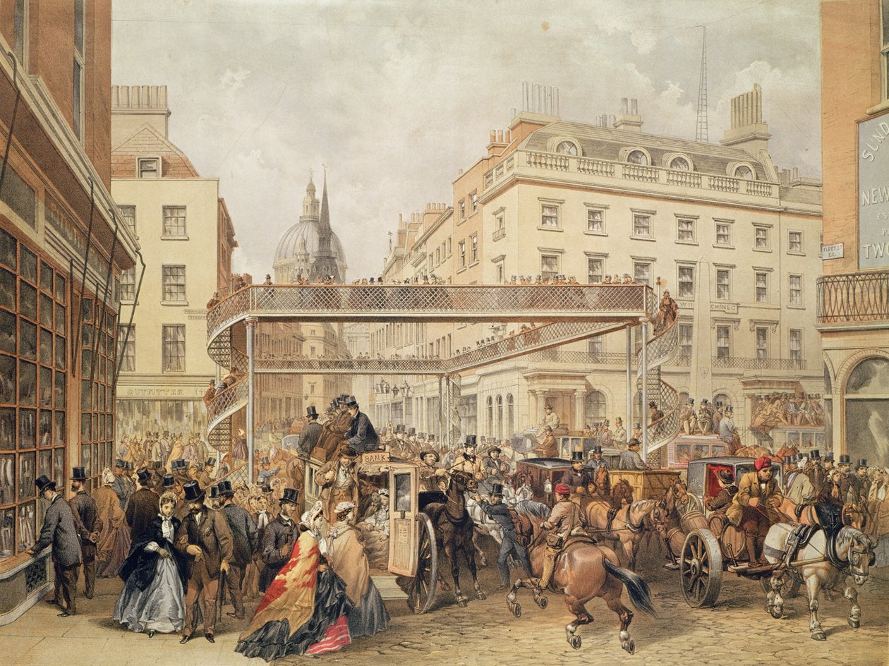 U dołu Ludgate Hill, Londyn, wyd. i wydrukowane przez Kell Brothers, ok. 1860 autorstwa English School