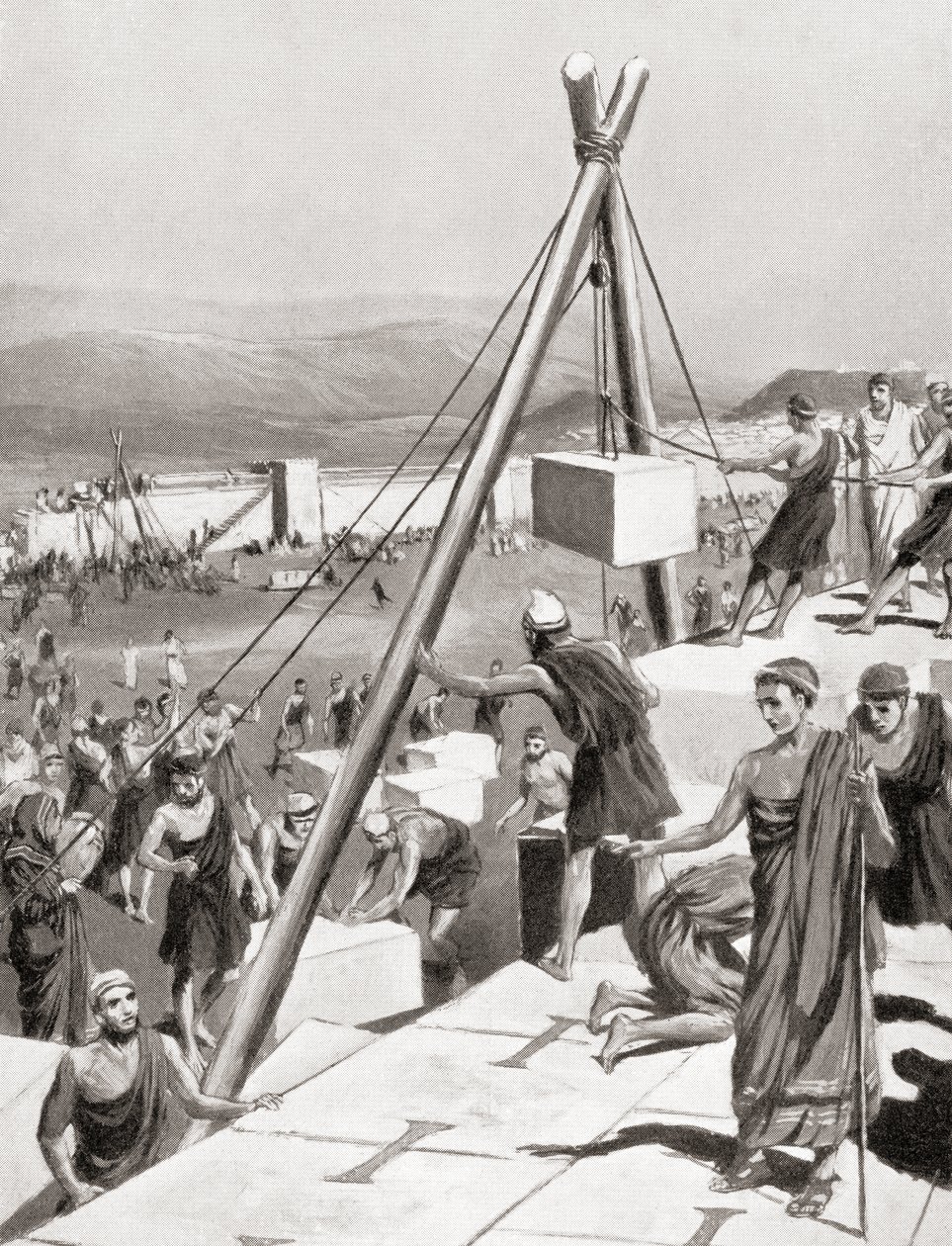 Ateńczycy odbudowują swoje miasto pod przewodnictwem Temistoklesa po perskiej inwazji na Grecję, ok. 479 pne, z Historii Narodów Hutchinsona, wyd. 1915 autorstwa English School
