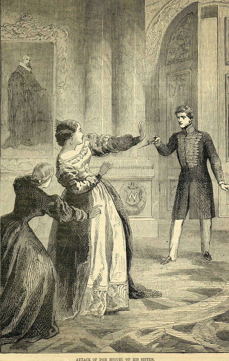 Atak Don Miguela na jego siostrę, zaczerpnięty z Cassells Illustrated History of England, 18571858 autorstwa English School