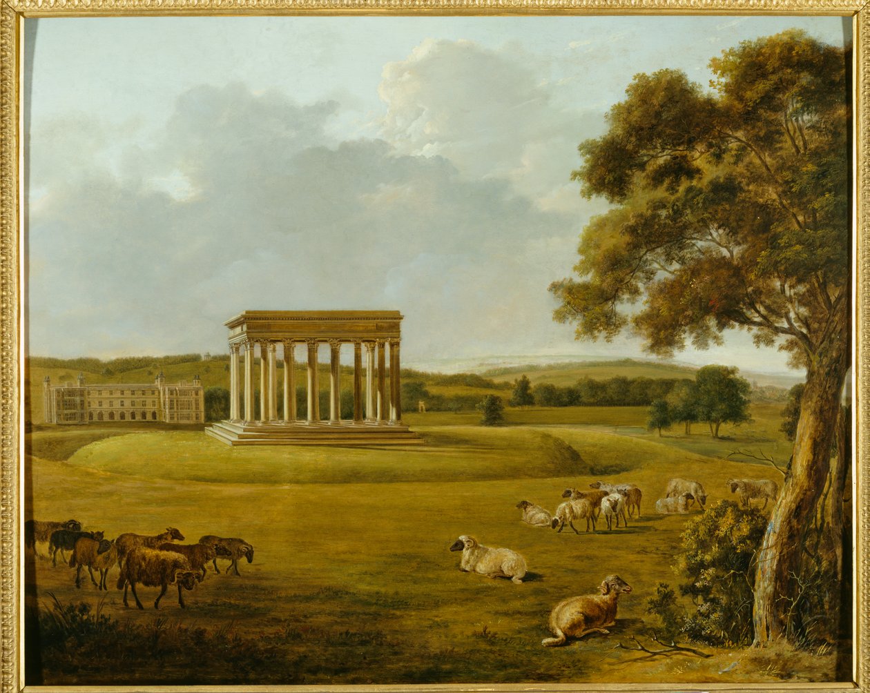 Audley End i Świątynia Zgody (olej na płótnie) autorstwa English School