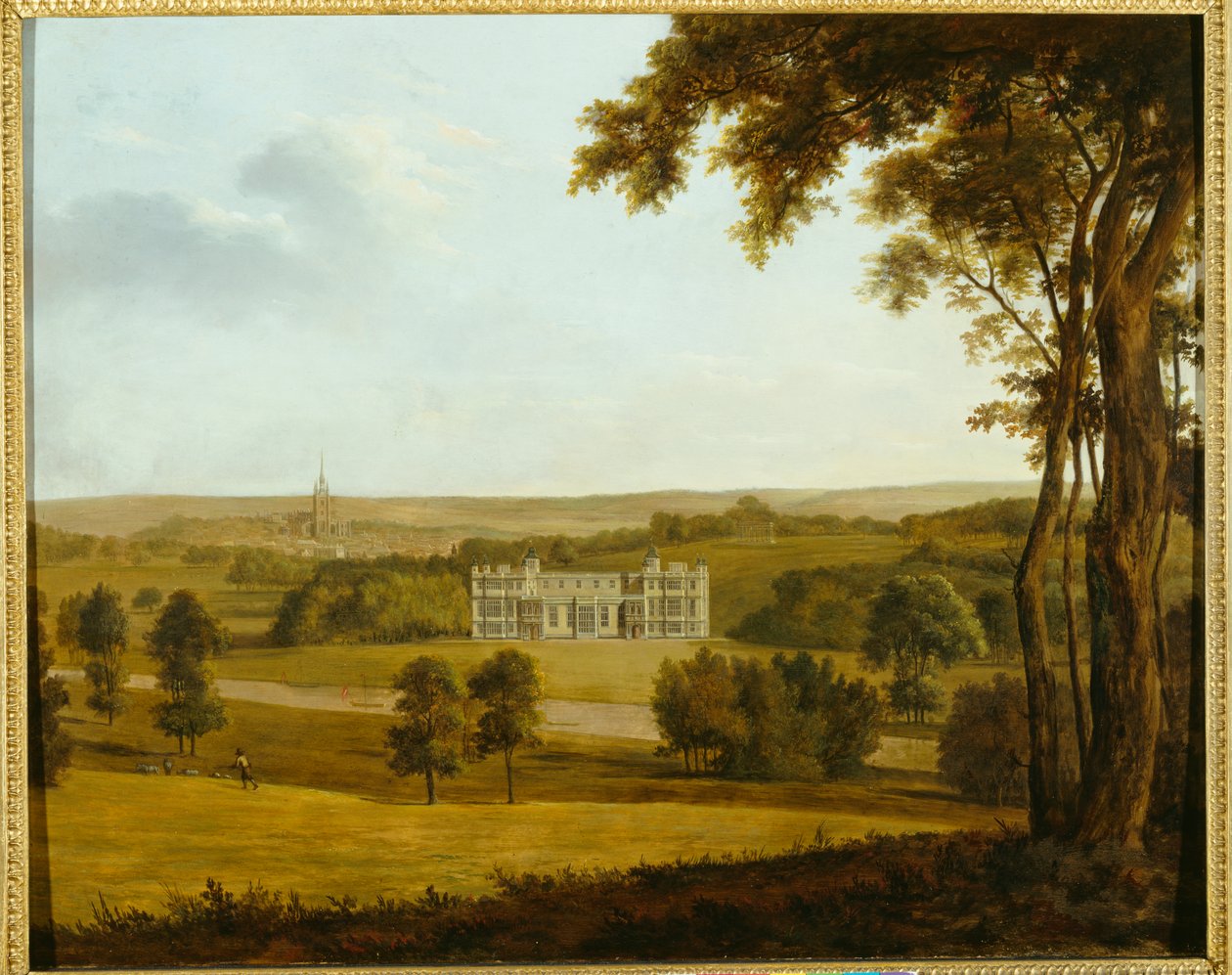 Audley End z Zachodu (olej na płótnie) autorstwa English School