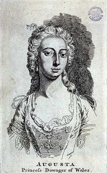 Augusta, księżna wdowa Walii (1719-72), c.1751 (grawerowanie) autorstwa English School