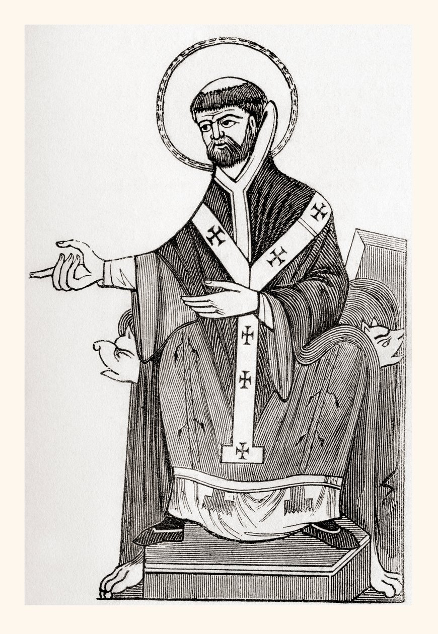 Augustyn z Canterbury, katolicki mnich benedyktyński z VI wieku, który został pierwszym arcybiskupem Canterbury, ze Starej Anglii: A Pictorial Museum, opublikowanego w 1847 r. autorstwa English School