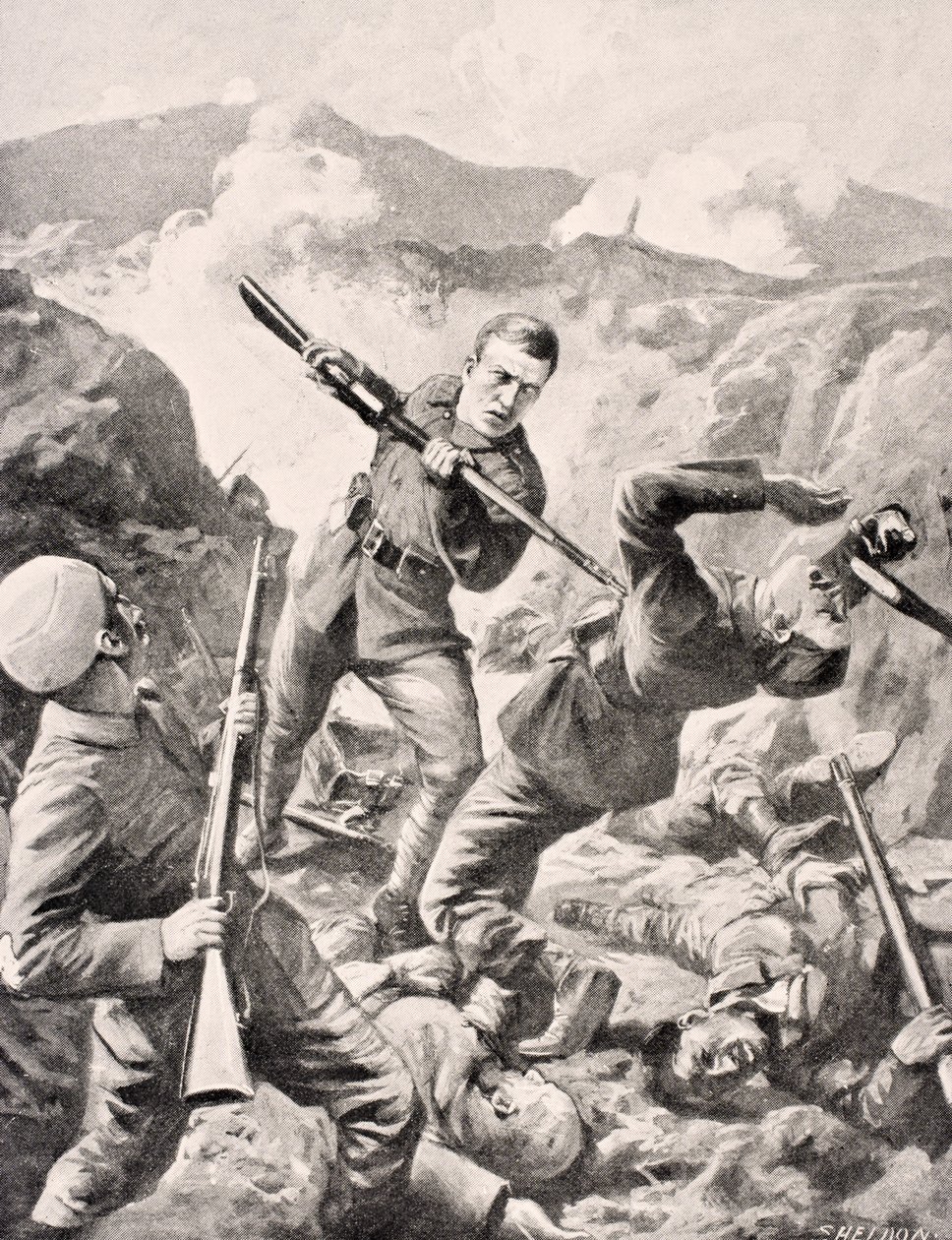 Australijski kapral Albert Jacka, VC, z „The War Illustrated Album deLuxe”, wydanego w Londynie, 1916 autorstwa English School
