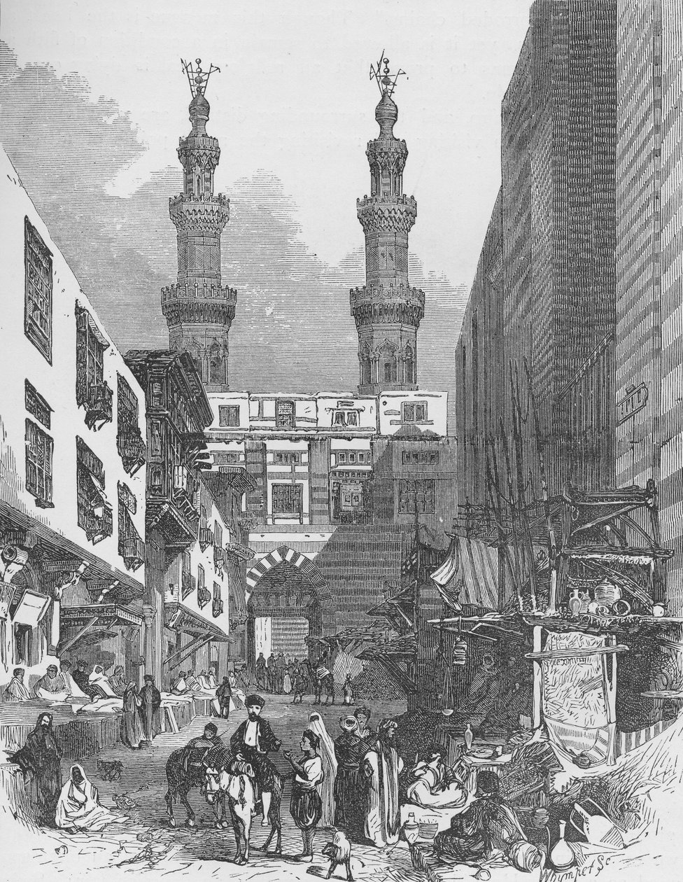 Bab El-Mutawellee, Kair, grawerowane przez Josiah Wood Whymper (1813-1903) autorstwa English School