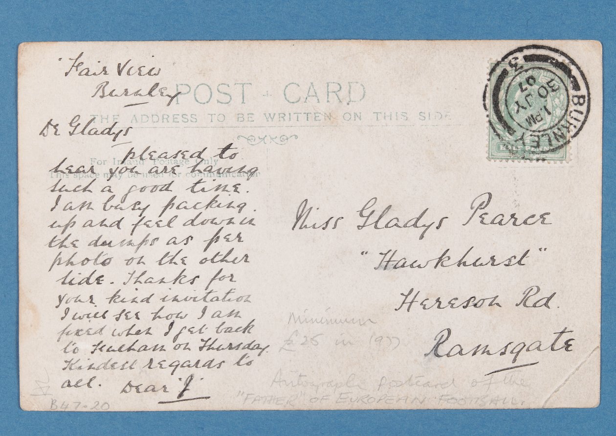 Tył pocztówki Jima Hogana, 1907 (para 315183) autorstwa English School