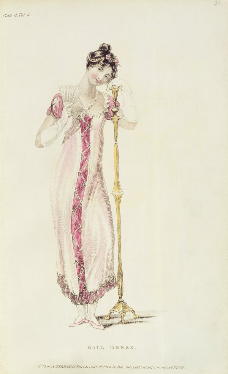 Suknia balowa, modny talerz z Ackermanns Repository of Arts autorstwa English School