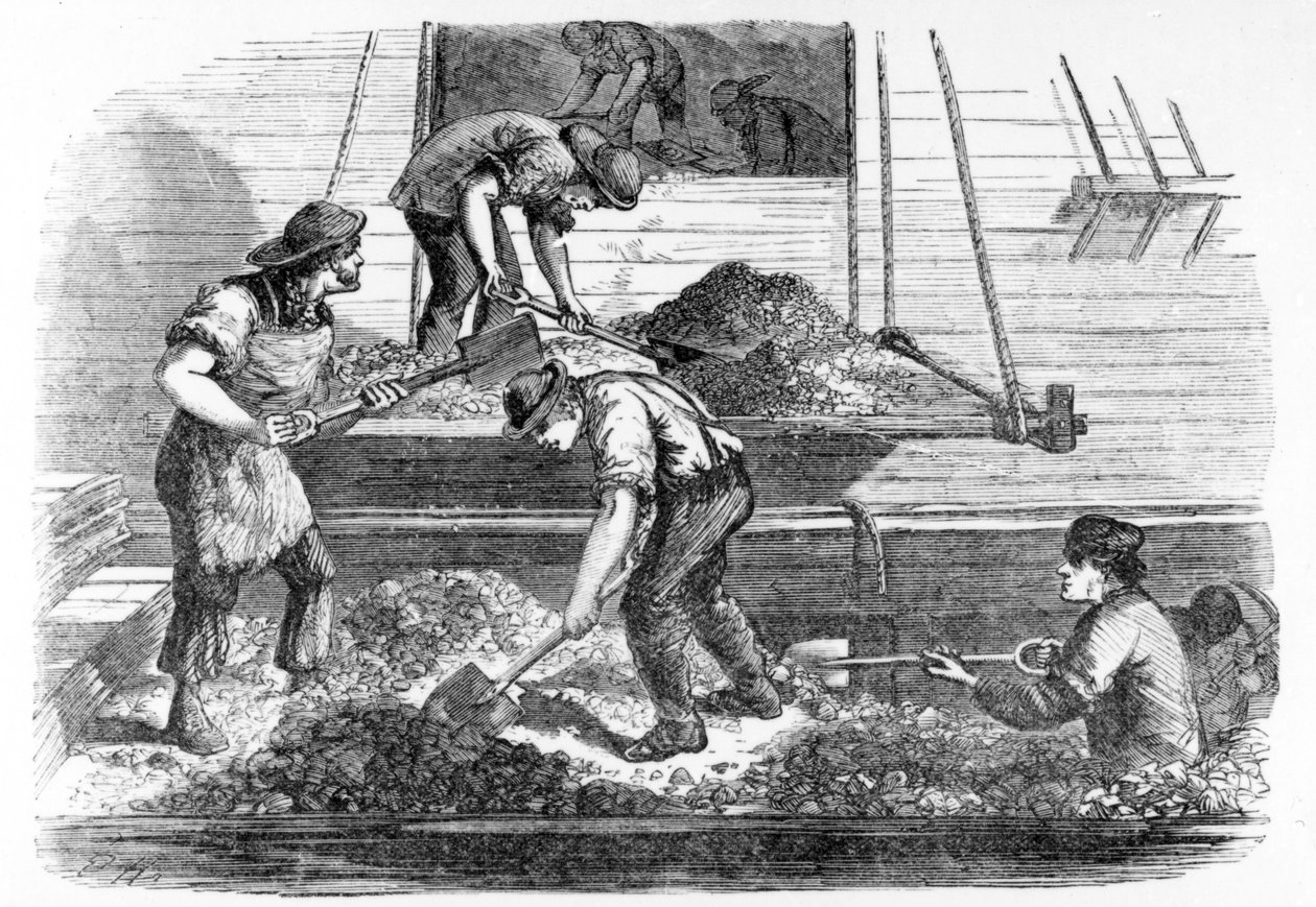 Podnośniki balastu przy pracy w basenie, ilustracja z „London Labor and the London Poor” Henry