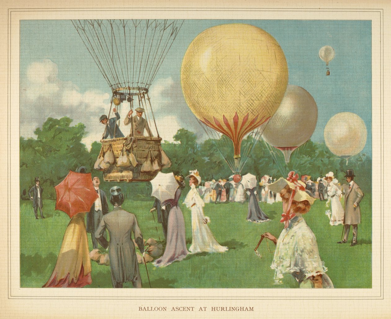 — Lot balonem w Hurlingham. — Księga statków powietrznych dla małych ludzi. Londyn: Ernest Nister, [1912] autorstwa English School