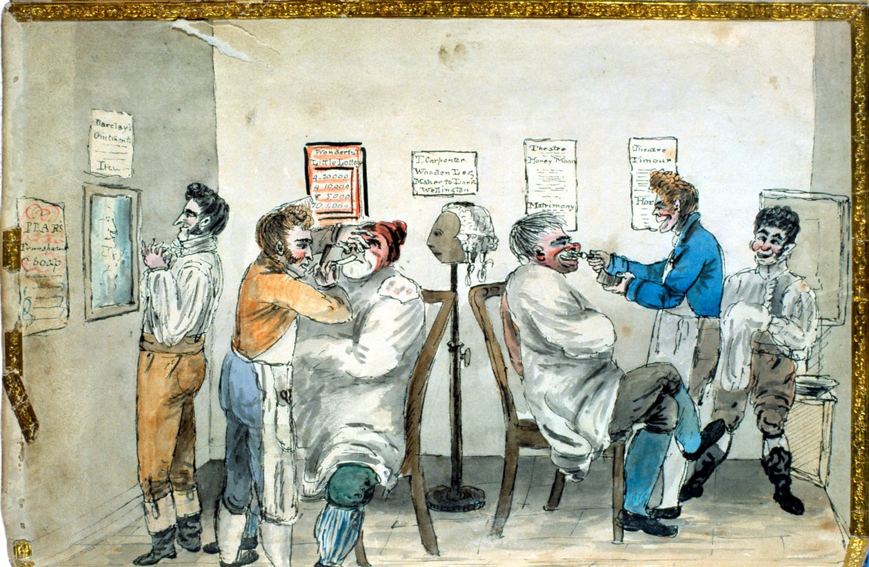 Fryzjer (akwarela na papierze) autorstwa English School