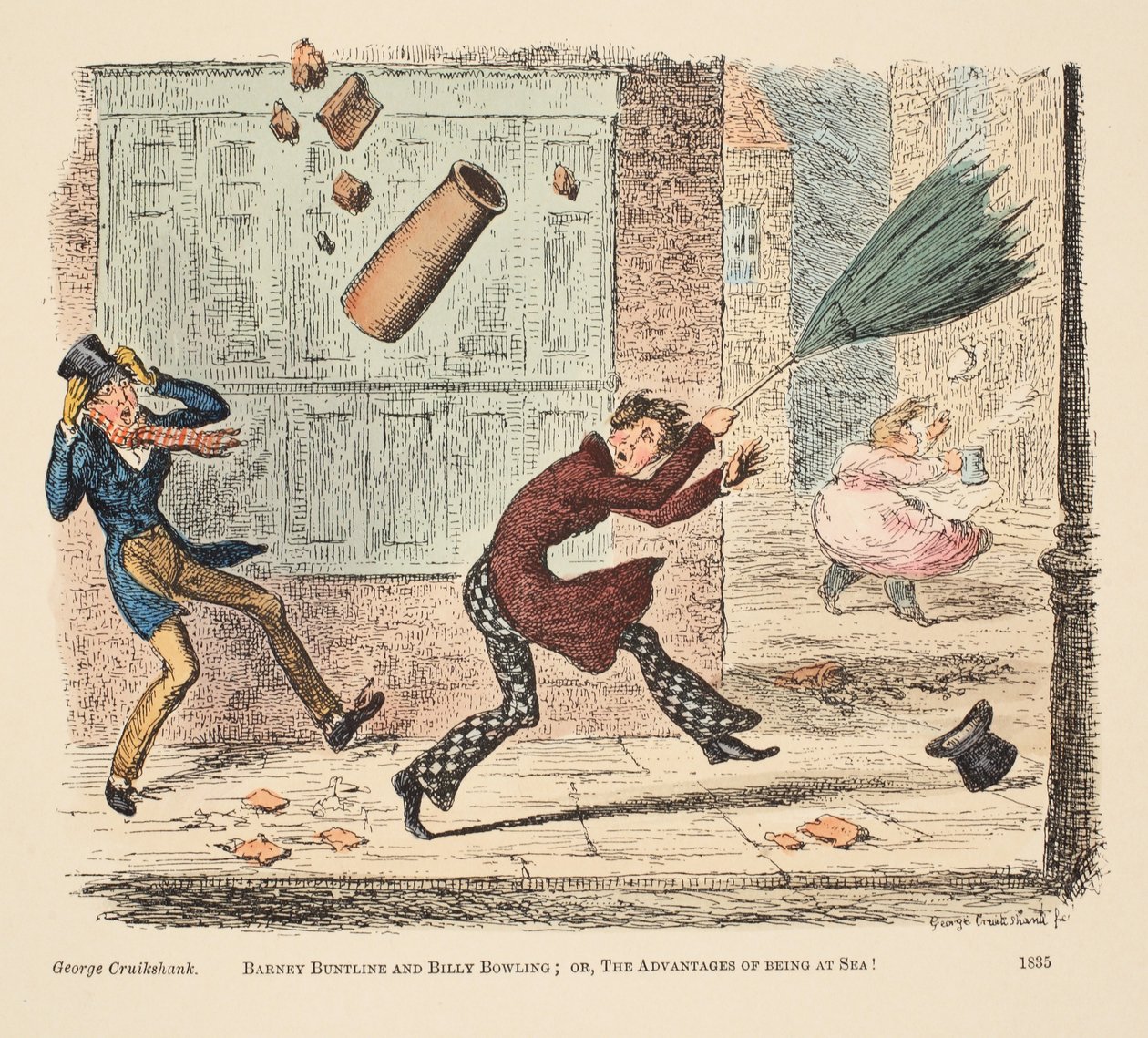 Barney Buntline i Billy Bowling; lub Zalety bycia na morzu, wyd. 1835 (grawerowanie ręcznie kolorowane) autorstwa English School