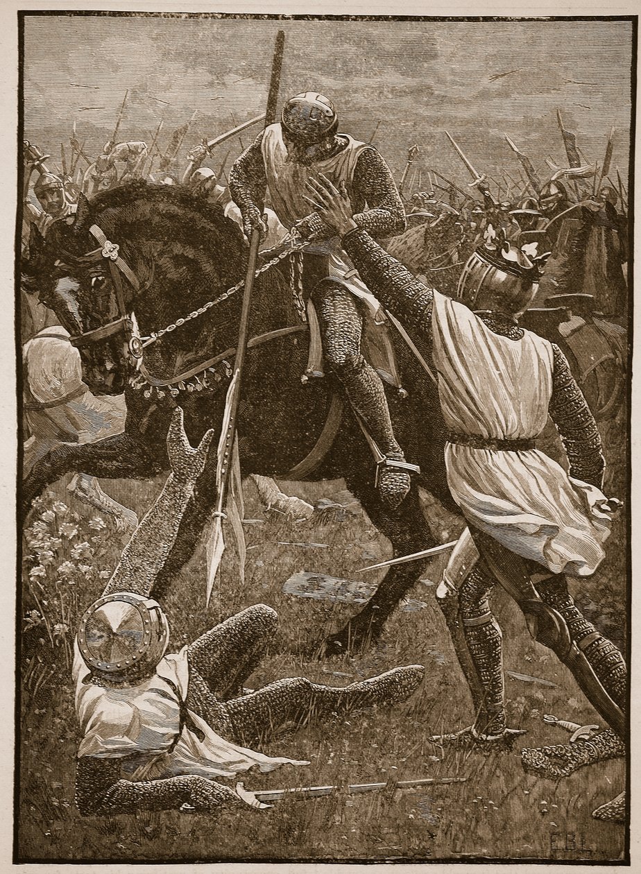 Bitwa pod Evesham: Król Henryk w niebezpieczeństwie, ilustracja z Cassells Illustrated History of England (zdjęcie w sepii) autorstwa English School