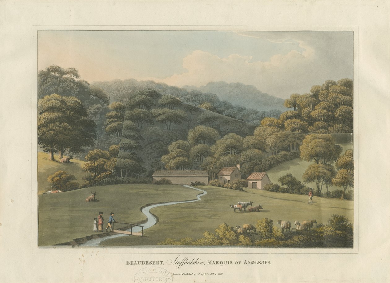 Park Beaudesert: kolorowy akwatinta, 1816 autorstwa English School